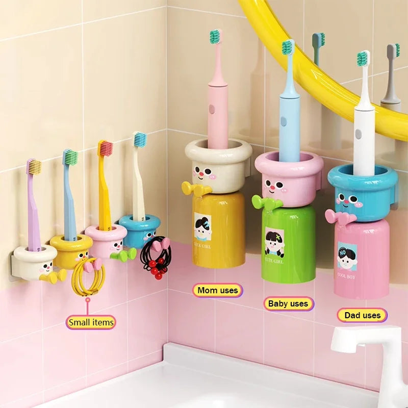 Cute Kids Creative Toothbrushes Holder,Household No Punching Organiser Rack with Cups for Toothpaste Comb,2 In 1 Gargle Cup Peaceful Pleasures Health and Wellness