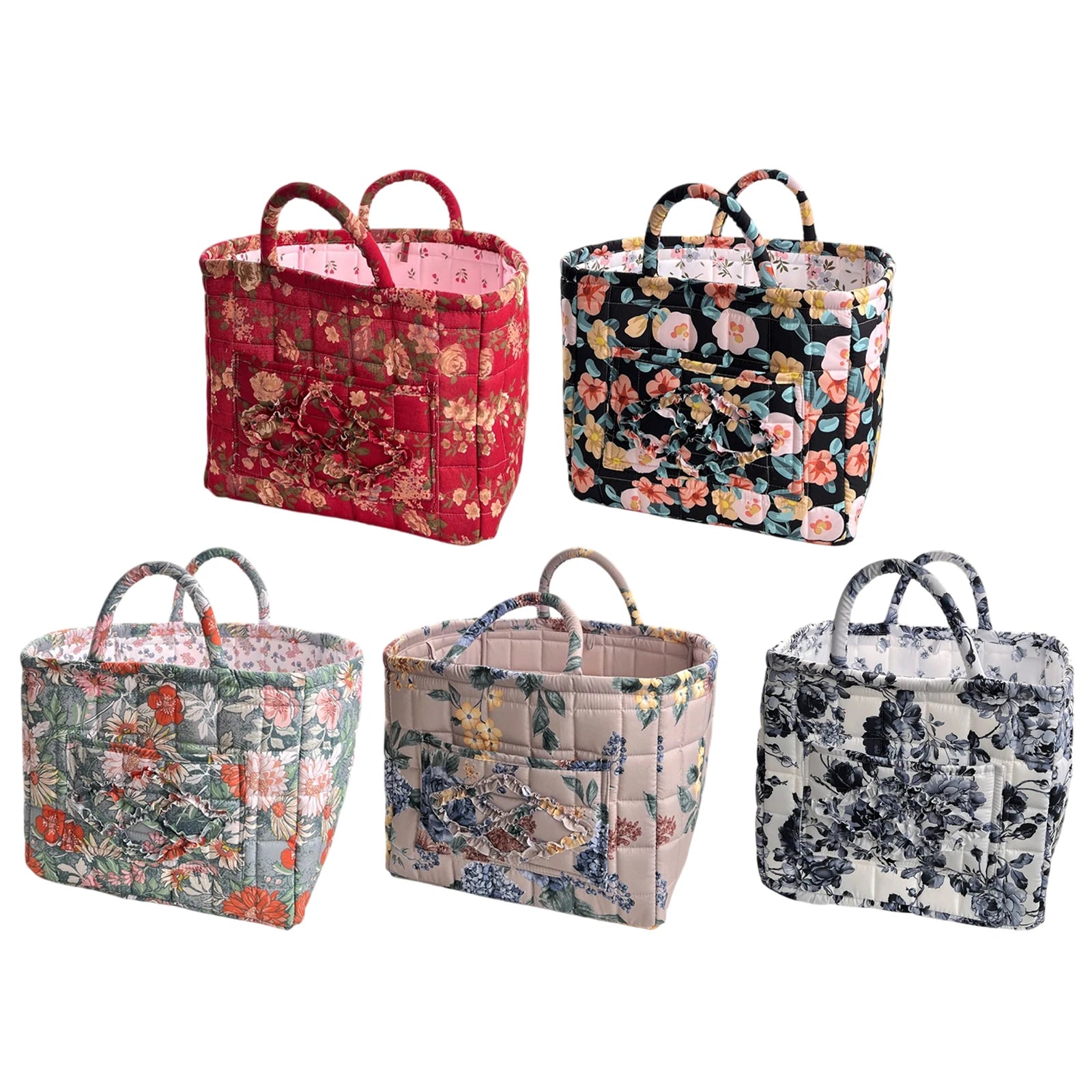 Women Floral Quilted Fabric Baskets Large Capacity Boho Gift Hamper with Handles for Clothes Home Dorms Bedrooms Bathrooms Peaceful Pleasures Health and Wellness