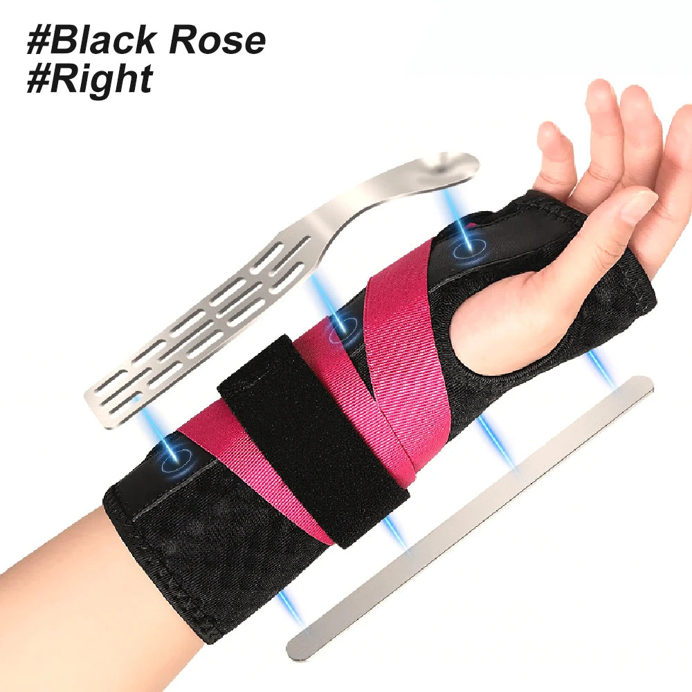Carpal Tunnel Wrist Brace & 2 Metal Splints,Night Support Hand Stabilizer for,Arthritis,Breathable Universal Fit for Men & Women Peaceful Pleasures Health and Wellness BlackRose-Right-1PCS