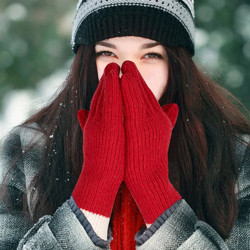 Unisex Knit Touch Screen Winter Gloves – Warm Patchwork Style
