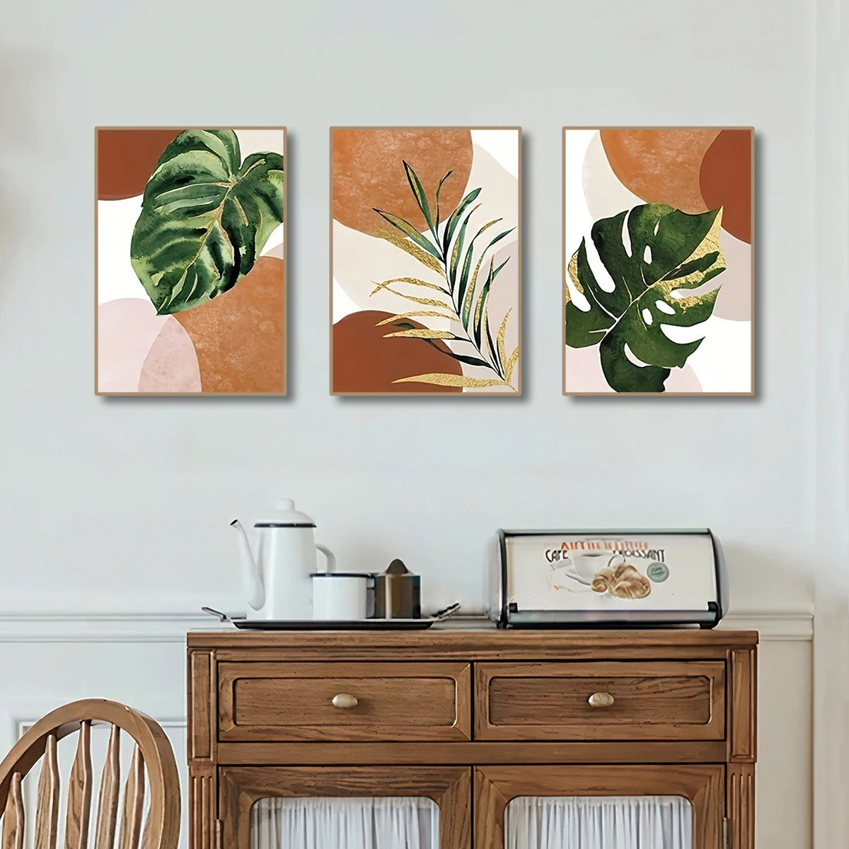 3-Piece Boho Palm Leaf Canvas Wall Art | Green Plant Prints