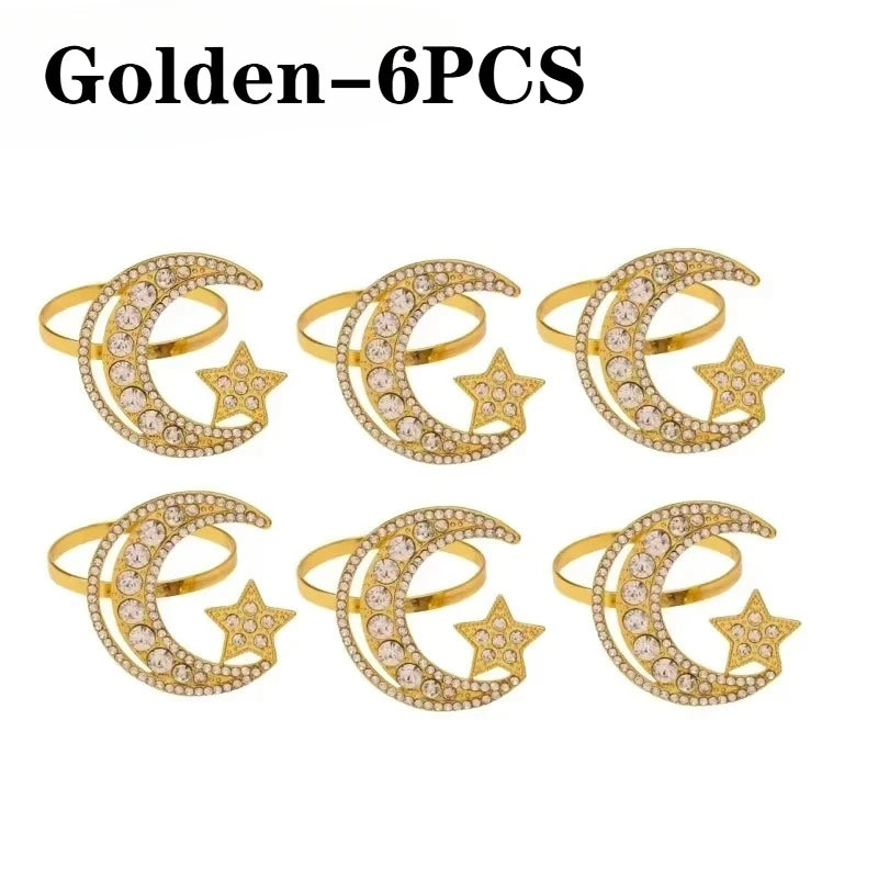 Gold Star Moon Napkin Rings Set | Ramadan Eid Holiday Tableware