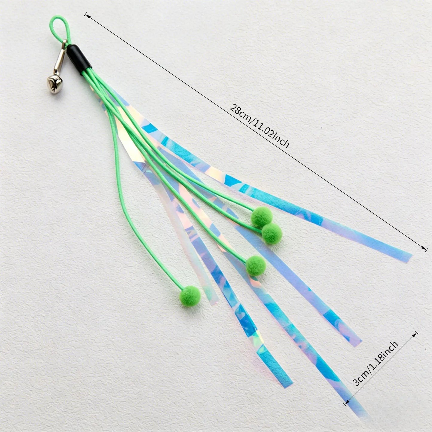 Cat Wand Toy Replacement – Bell, Foil Tassel & Ribbon Teaser Cat Teaser Toy Peaceful Pleasures Health and Wellness 1Pc-Green
