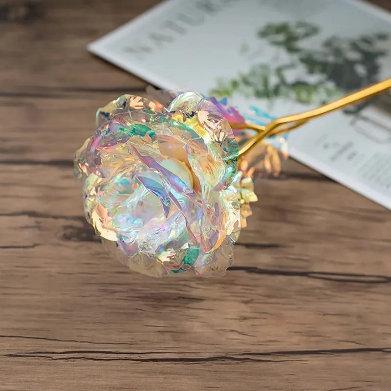 Rainbow Crystal Artificial Rose – Perfect Gift for Mom & Valentine