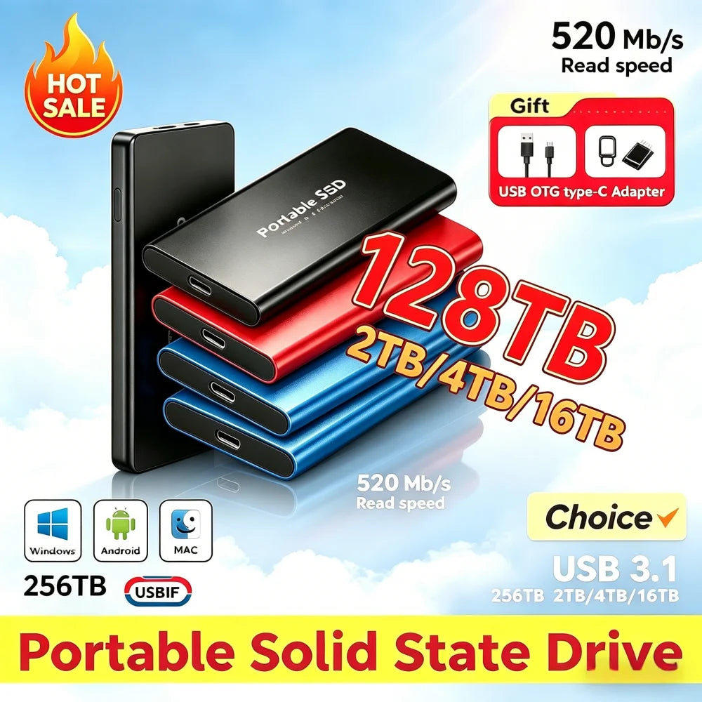 4TB Portable External SSD USB 3.2 Ultra Slim High-Speed Drive
