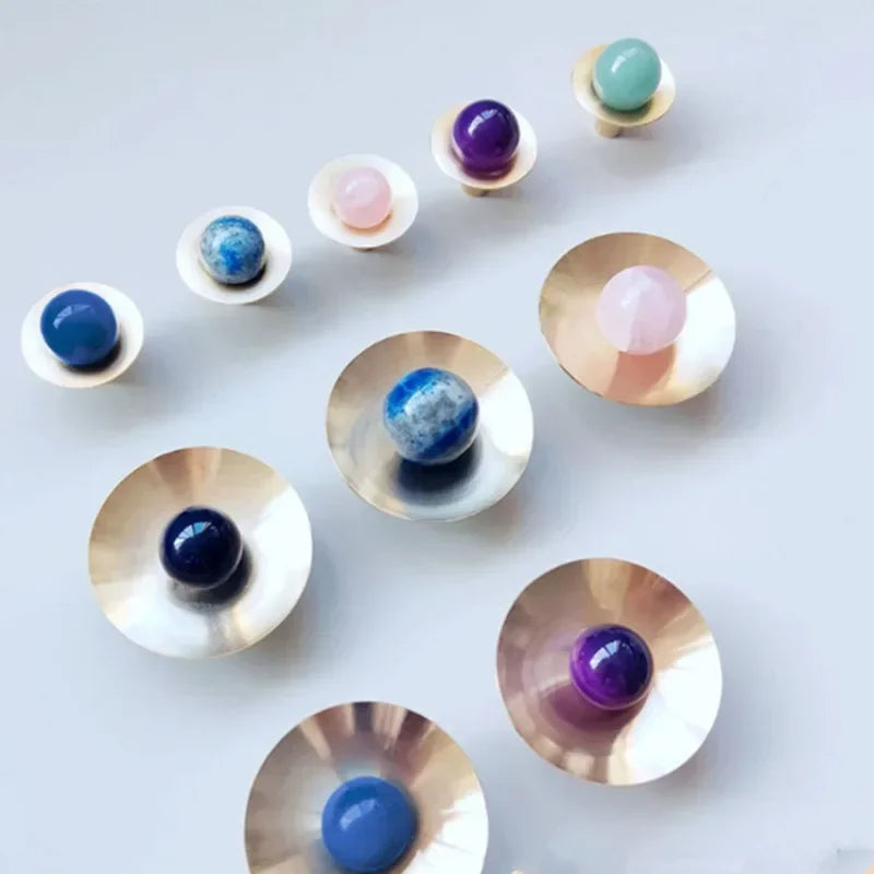 Pink Crystal & Solid Brass Cabinet Knobs | Natural Stone Handles