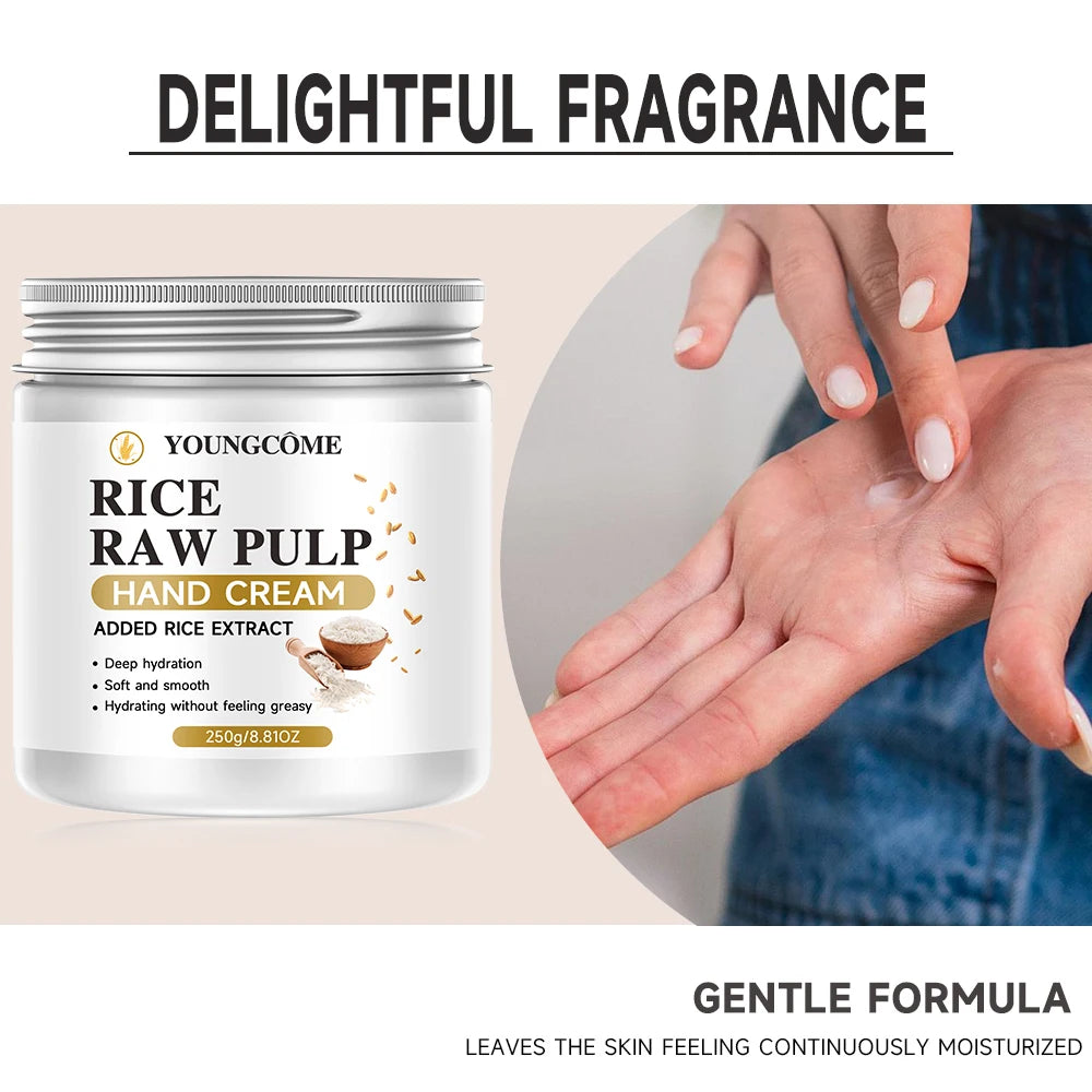 YOUNGCOME Rice Raw Pulp Hand Cream - Added Rice Extract for Deep Hydration | Soft & Smooth Non-Greasy Hydrating Hand Cream 250g Peaceful Pleasures Health and Wellness