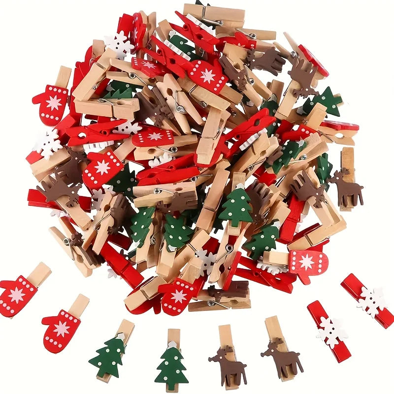 Mini Christmas Wooden Clips Photo Tree Clothespin Hanging Photos