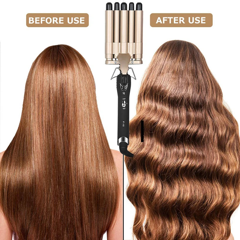 Five Tube Wave Curling Iron Hair Tool Salon And Home Use Ceramic Smart Temperature Control Fast Heating Hair Waver Styling Tools Peaceful Pleasures Health and Wellness