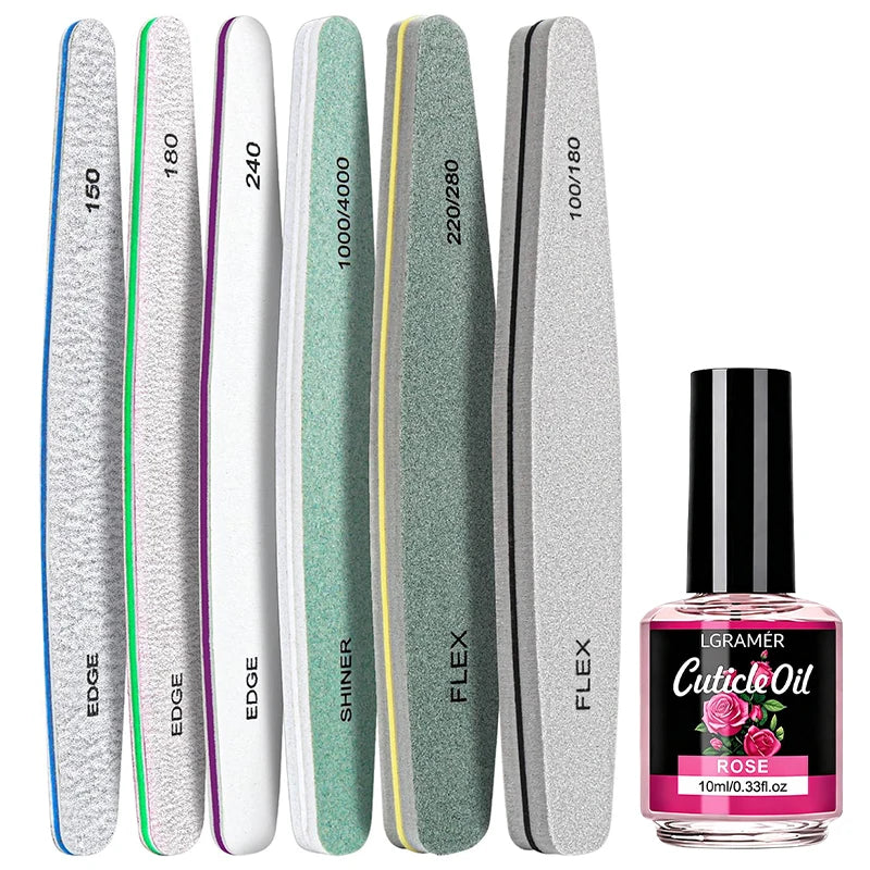 Professional Nail File Nail Buffer & Cuticle Oil Kit, Multi-functional Tools for Shaping, Buffing, Polishing and Hydrating 7pcs Peaceful Pleasures Health and Wellness 7PS