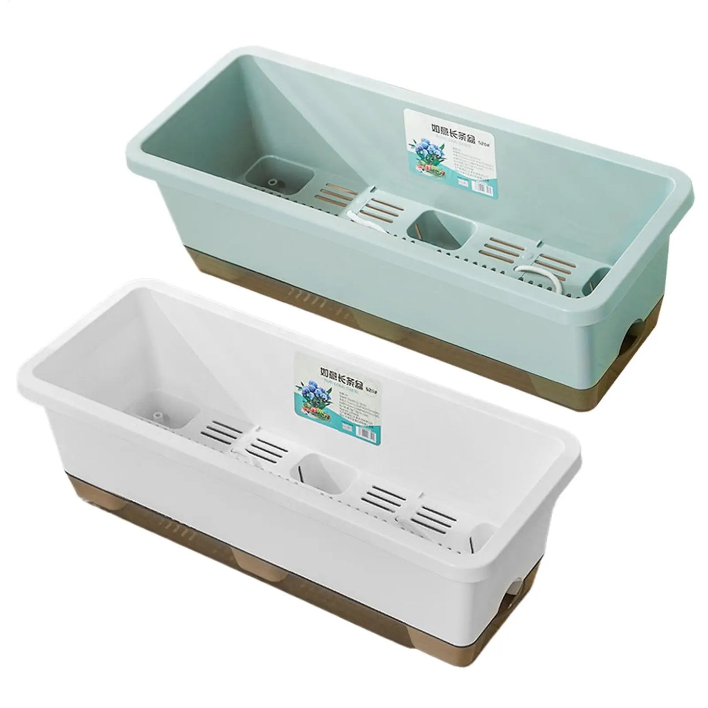 Self-Watering Rectangular Planter with Drainage & Absorbent Rope
