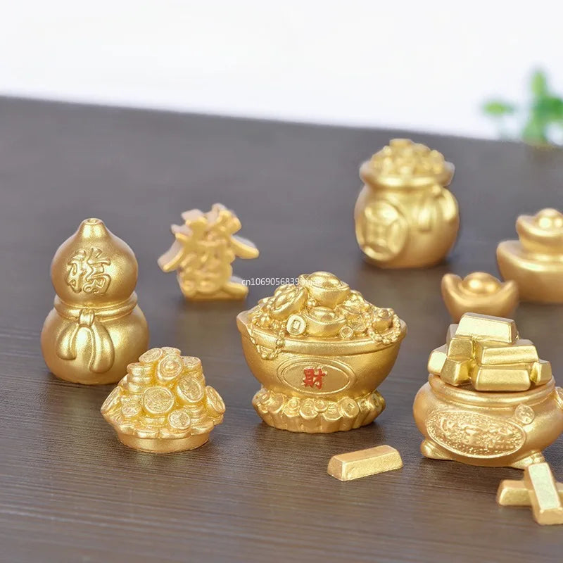 Feng Shui Auspicious Fa Cai Money Tree Gold Ingot Bag Lucky Fortune Spring Festival Mascot Desktop Ornament Car Home Decor Craft Peaceful Pleasures Health and Wellness