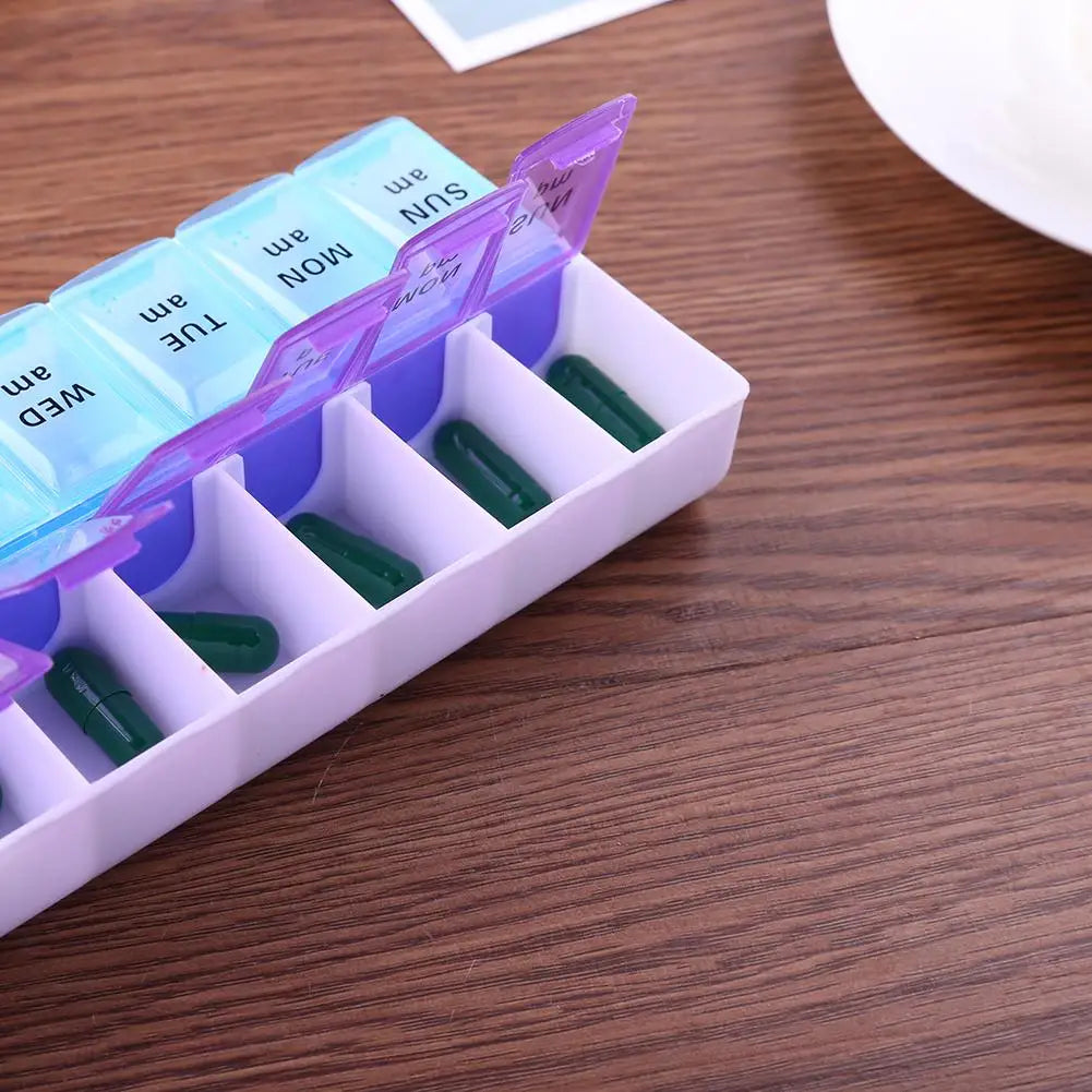 JUSTLANG Weekly 14 Grids 7 Days Pill Box Portable Travel Cases Organizer Pill Container Storage Tablets Vitamin Medicine Peaceful Pleasures Health and Wellness