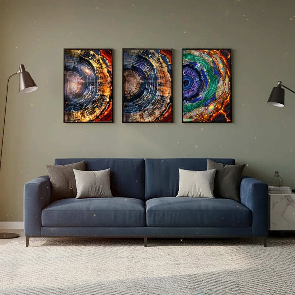 Abstract Wall Art Colorful Tree Ring Canvas Painting Modern Style Poster Prints Living Room Wall Decor Peaceful Pleasures Health and Wellness