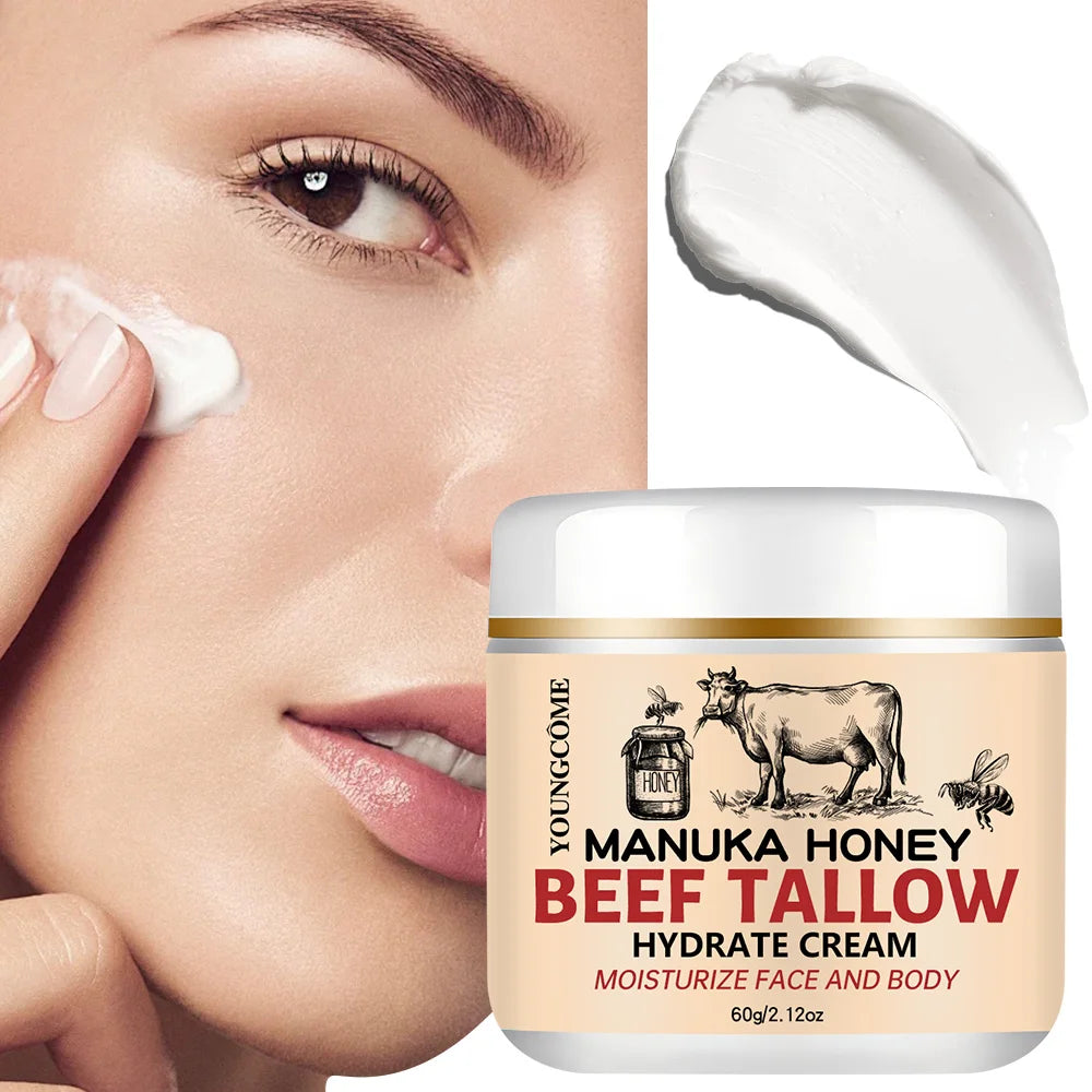 Manuka Honey Beef Tallow Face Cream Moisturiser Facial Anti Aging Skin Care Repair Fade Fine Line Wrinkle Remover Face Cream Peaceful Pleasures Health and Wellness