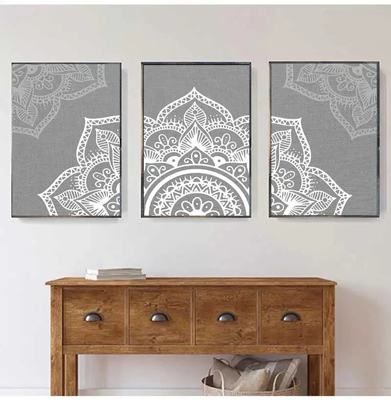 Bohemia Mandala Floral Beige Abstract Posters Canvas Painting Wall Art Print Pictures for Living Room Interior Home Decoration Peaceful Pleasures Health and Wellness