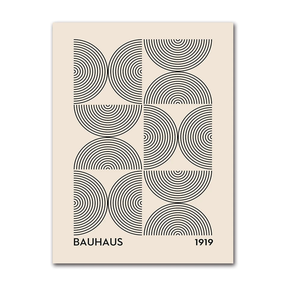 Abstract Bauhaus Style Geometric Wall Art Posters Prints Picture Vintage Black Beige Line Canvas Paintings For Modern Home Decor Peaceful Pleasures Health and Wellness 60536-03 40x50cm Unframed