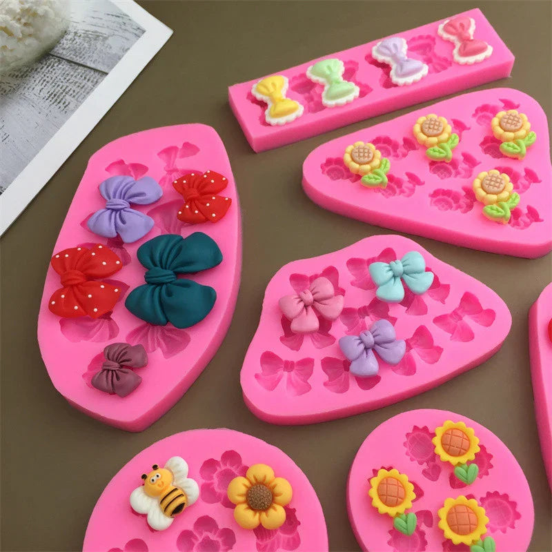 Cartoon Flower Bow Bee Fondant Silicone Mold – Cake Decorating
