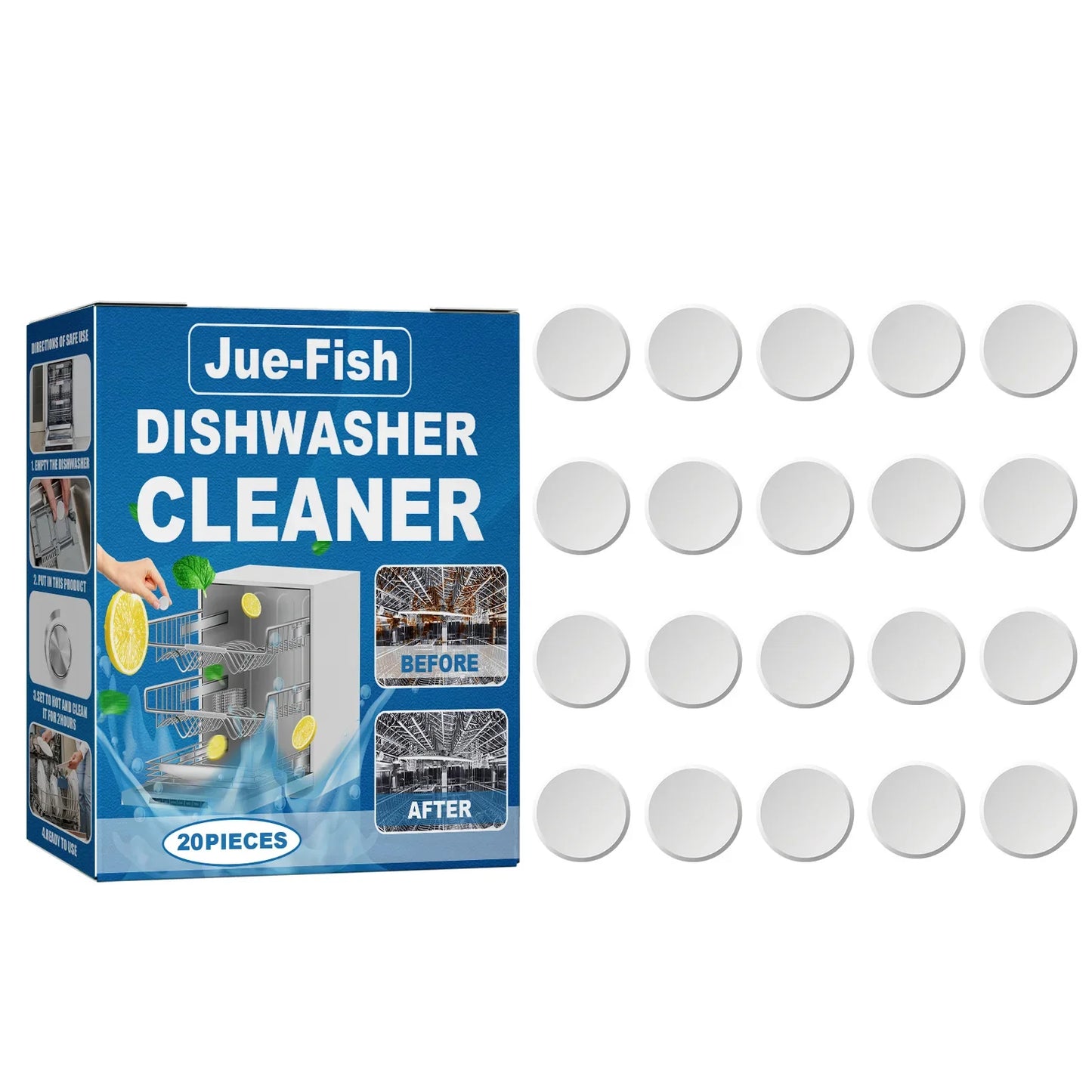 Jue Fish Dishwasher Cleaner Tablets – Descale & Deodorize 20pk
