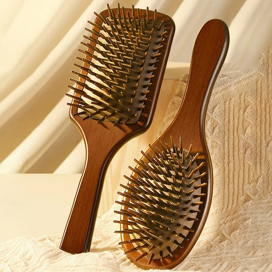 1pcs Sandalwood Hand Carved Air Cushion Comb With Wood Teeth, Scalp Massage Brush For All Hair Types, Wooden Hair Styling Peaceful Pleasures Health and Wellness