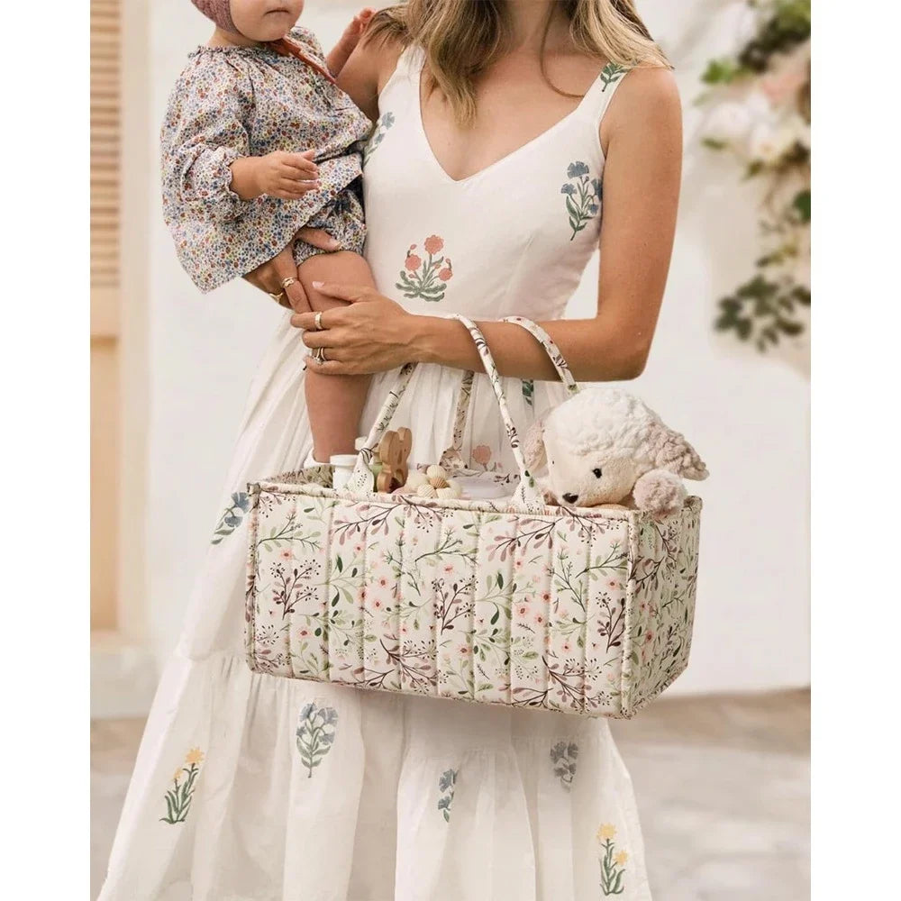 Floral Portable Diaper Caddy Organizer with Removable Divider