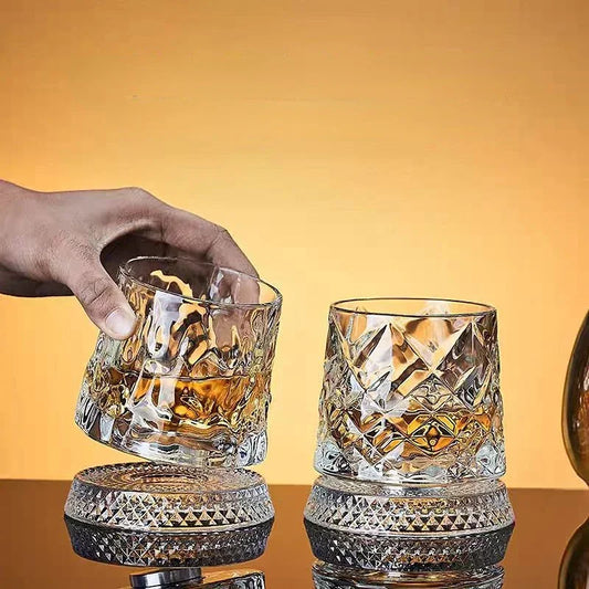 Crystal Rotating Whiskey Glass – 280ml Diamond Cut Spinner Cup Peaceful Pleasures Health and Wellness