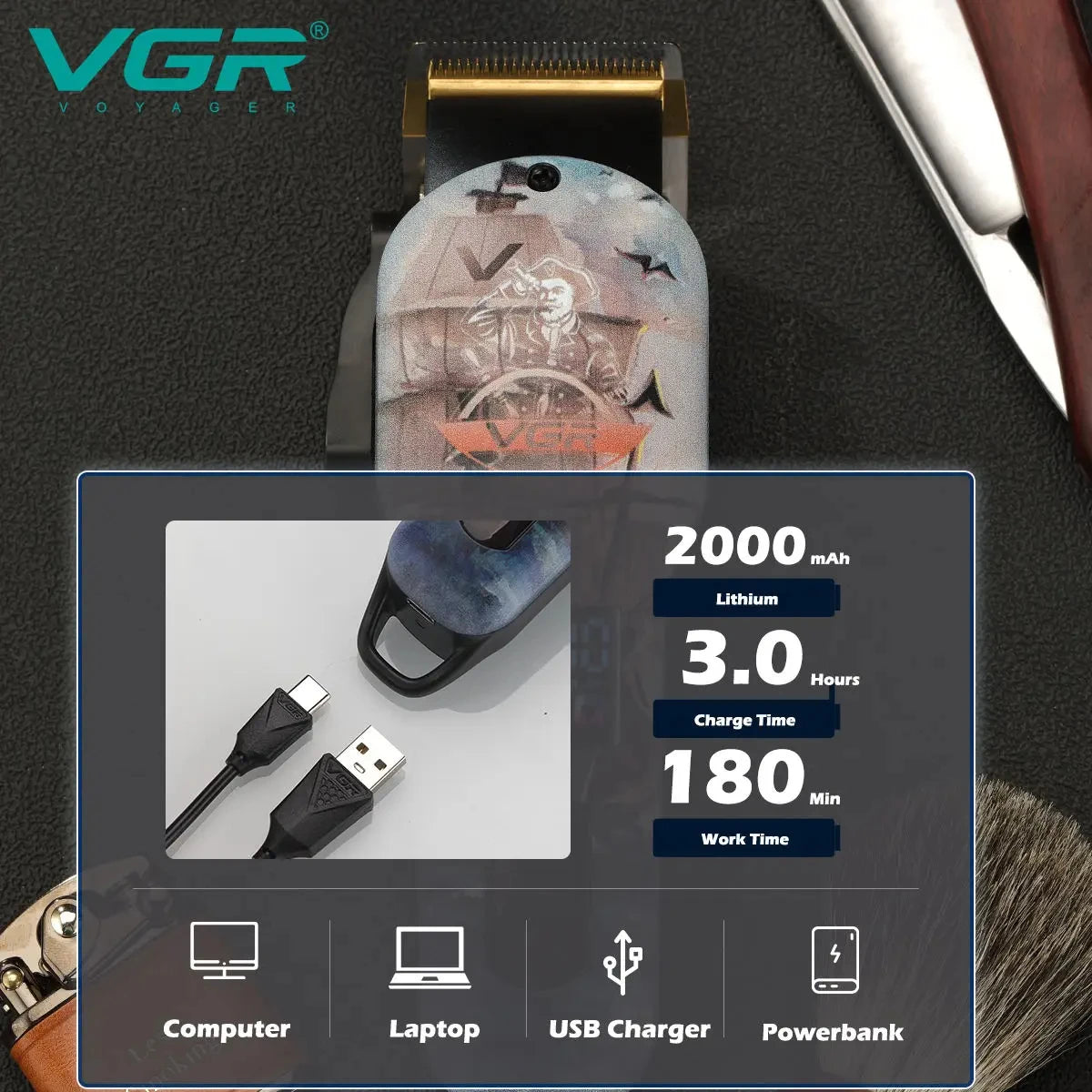 VGR 689 New Design Barber Powerful Hair Cutting Machine Professional Electric Trimmer Cordless Rechargeable Hair Clipper Peaceful Pleasures Health and Wellness