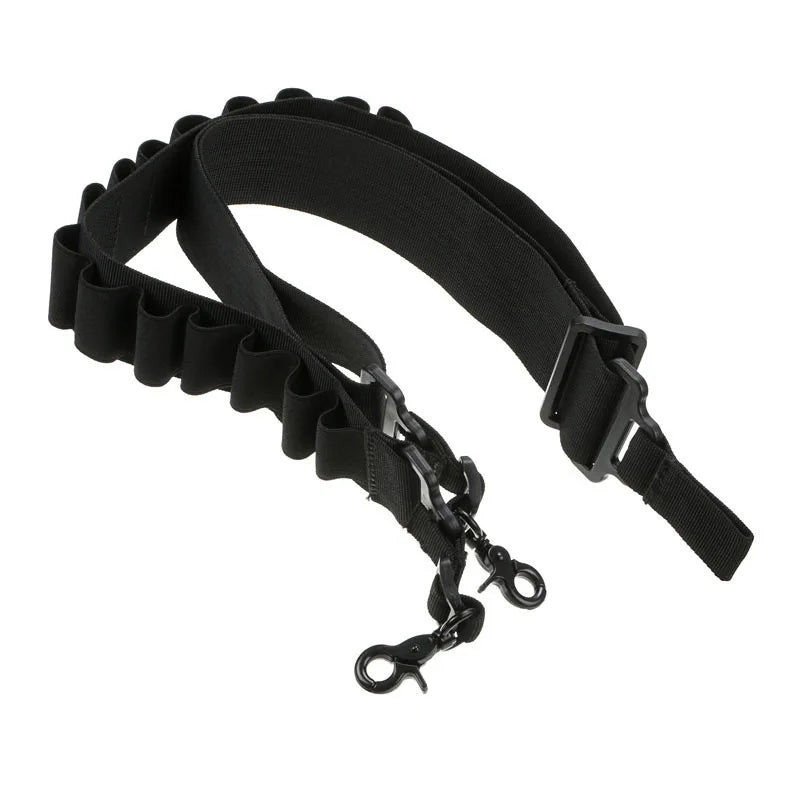 Tactical Double Point Shooting Gun Sling 15 Round Shotgun Shell Bandolier 12& 20 Gauge Stealth Rifle Ammo for Shell Count Peaceful Pleasures Health and Wellness black color
