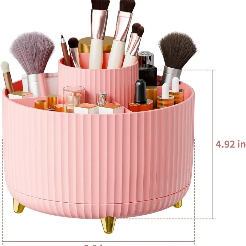 360° Rotating Makeup Organizer – 5-Compartment Brush Holder