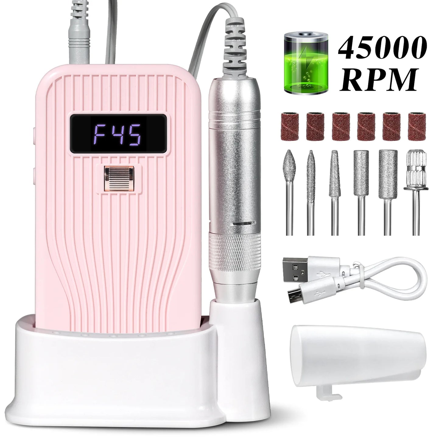 45000 RPM Rechargeable Electric Nail Drill | Home & Salon