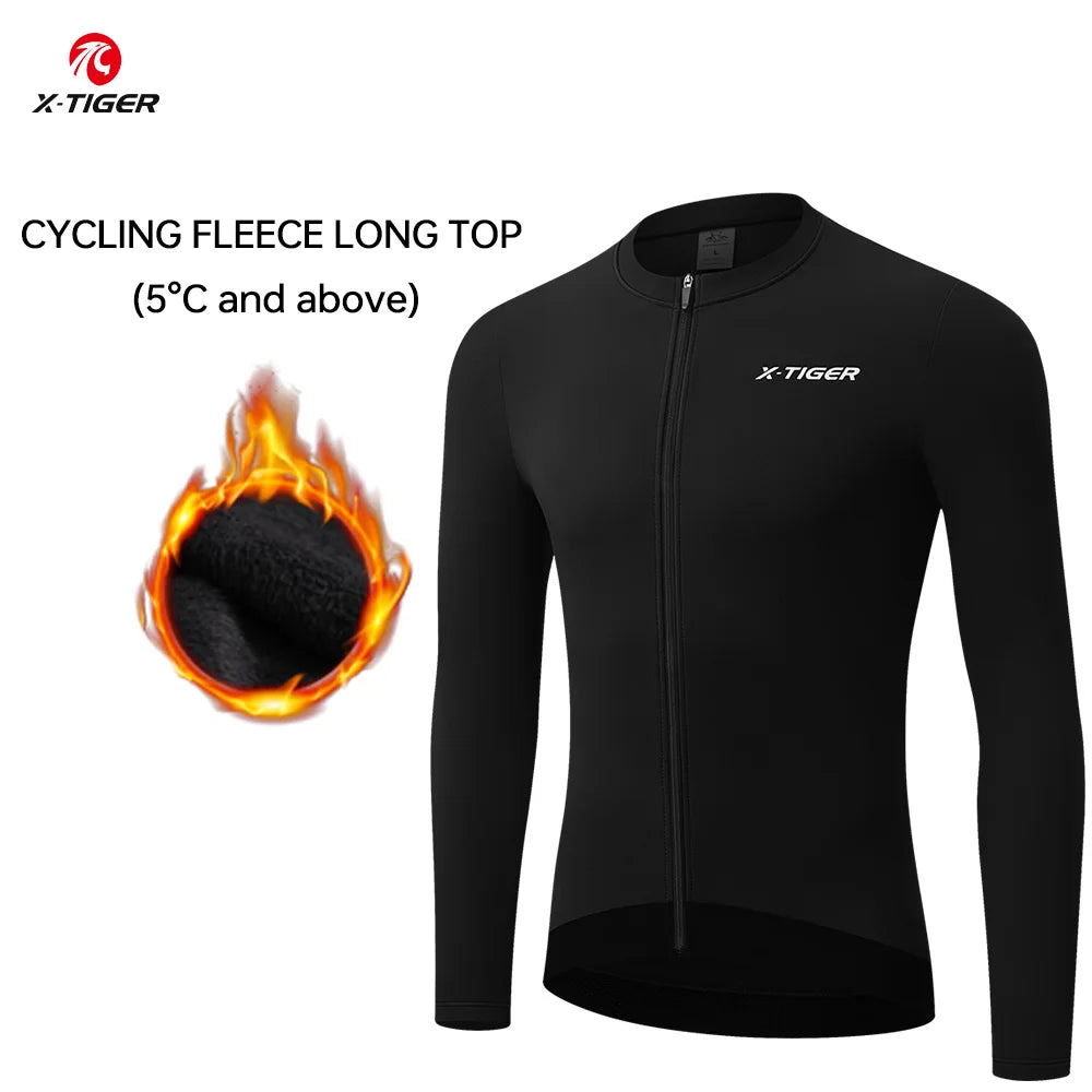 X-TIGER Men's Winter Fleece Cycling Jersey – Windproof MTB