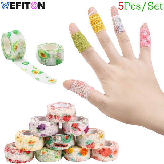 5Pcs/Set 2.5cm Colorful Wide Self Adhesive Bandage Breathable Cohesive Bandage Wrap Roll Elastic Self - Adherent Tape for Sports Peaceful Pleasures Health and Wellness