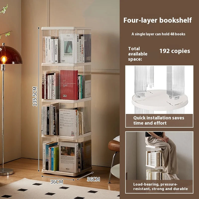 360° Rotating Bookshelf for Kids - Spacious Floor Standing Bookcase with Multi-Layer Storage for Living Room & Nursery Peaceful Pleasures Health and Wellness Square Rotate 4Layer
