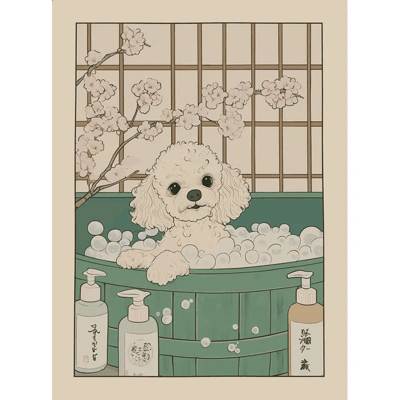 Japanese Cute Animals Bathtub Canvas Wall Art | Bathroom Decor