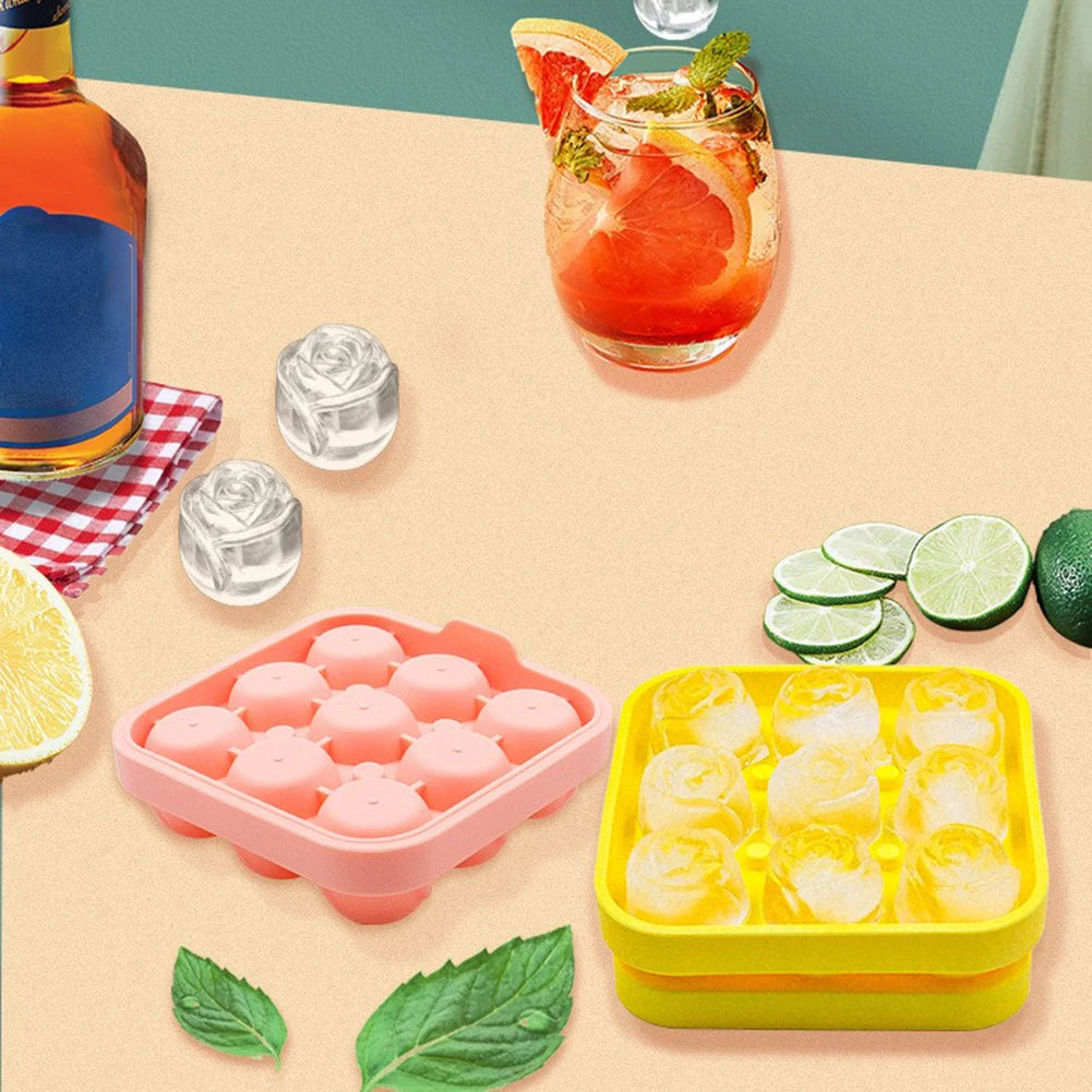 Ice Cubes Mold,Reusable Rose Design Ice Tray, 9-Pane Ice Cube Mold, Whiskey Cold Drink Ice Tray, Easy Release Ice Tray Mold Peaceful Pleasures Health and Wellness
