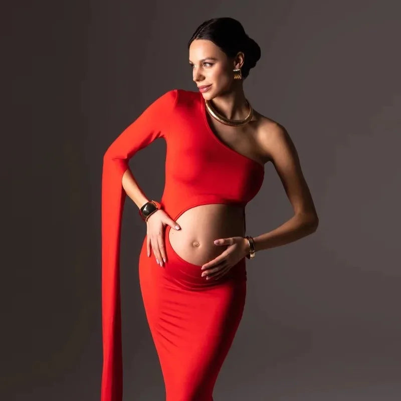 One Shoulder Red Maternity Dress Photoshoot - Sexy Hollow Out Gown, Baby Shower & Bold Pregnancy Photos,платье Для Беременных Peaceful Pleasures Health and Wellness