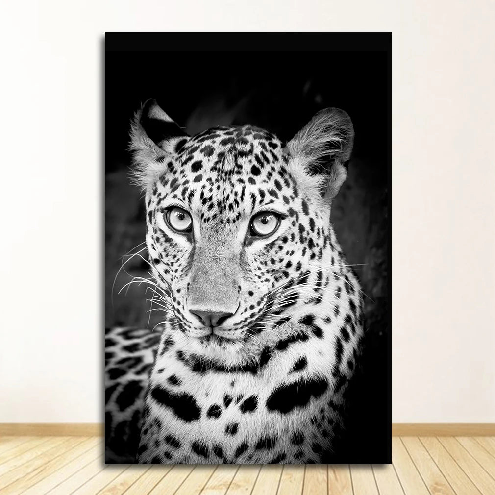 Black & White Animal Canvas Wall Art | Zebra Lion Leopard