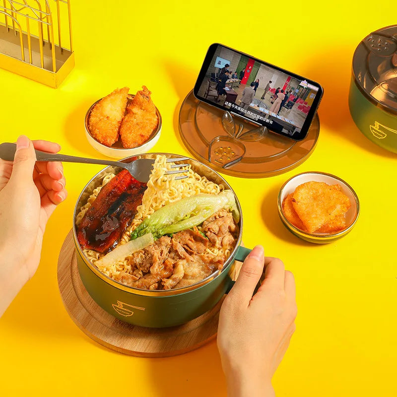 Stainless Steel Noodle Bowl with Drainable Lid Large Capacity Student Dorm Lunch Box Portable Office Food Bowl Kitchen Storage T Peaceful Pleasures Health and Wellness