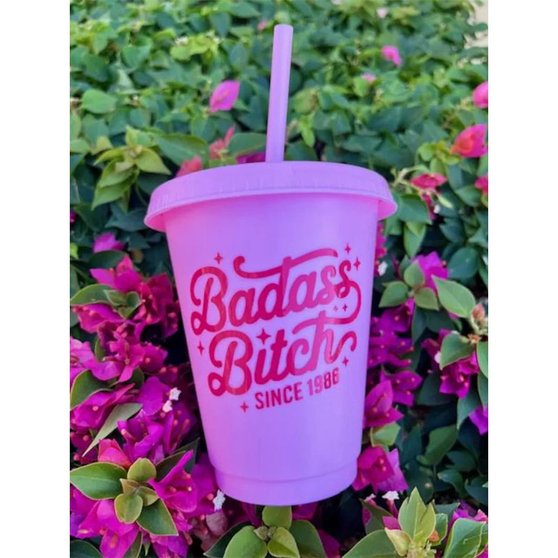 Pink Retro 16oz Birthday Cup with Straw | 30th–60th Party