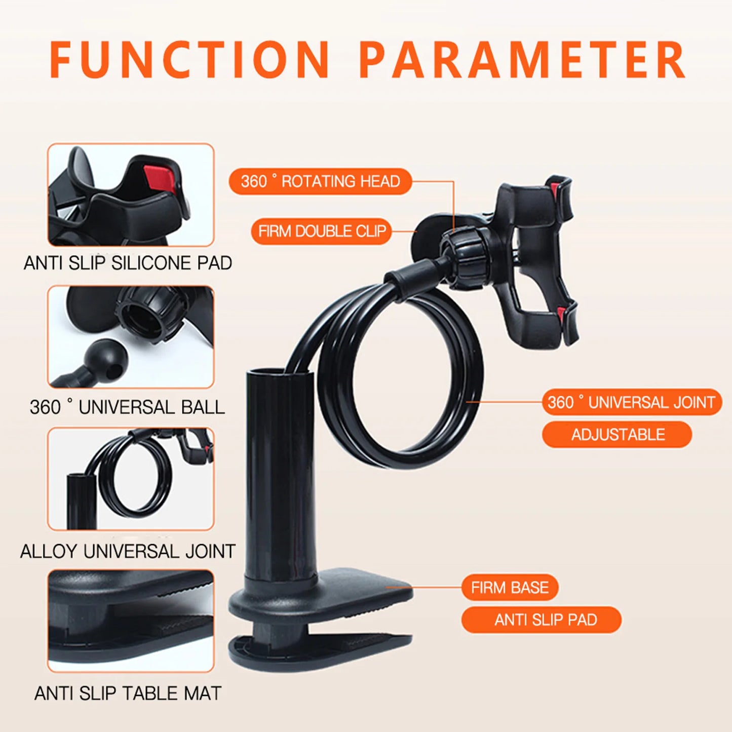 Universal 360° Flexible Cell Phone Holder Arbitrarily Curved Clamp on Desk Mobile Phone Stand for Desk Clip Bracket Clamp Stand Peaceful Pleasures Health and Wellness