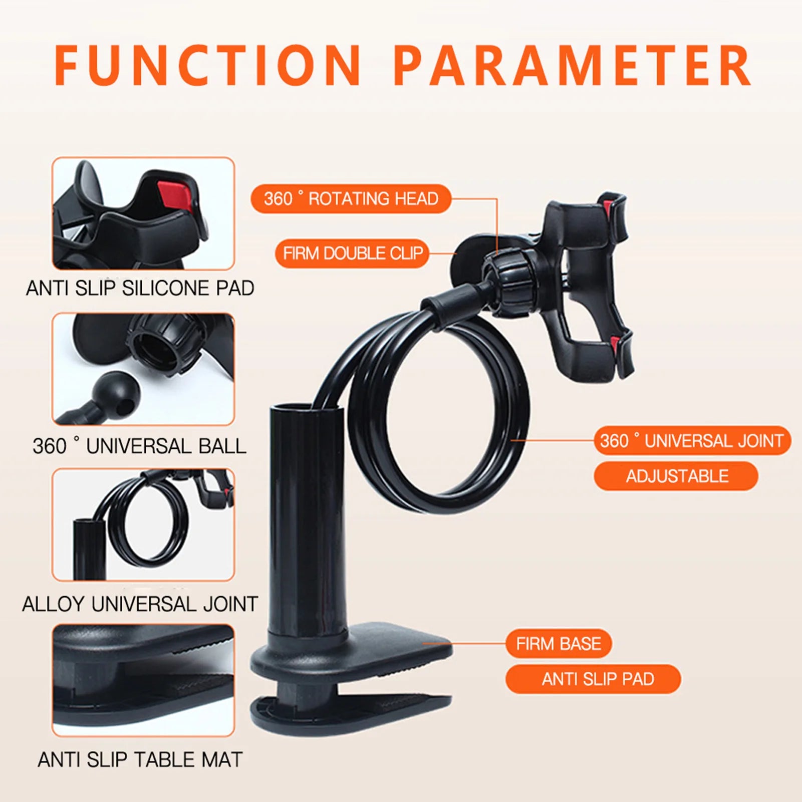 Universal 360° Flexible Cell Phone Holder Arbitrarily Curved Clamp on Desk Mobile Phone Stand for Desk Clip Bracket Clamp Stand Peaceful Pleasures Health and Wellness
