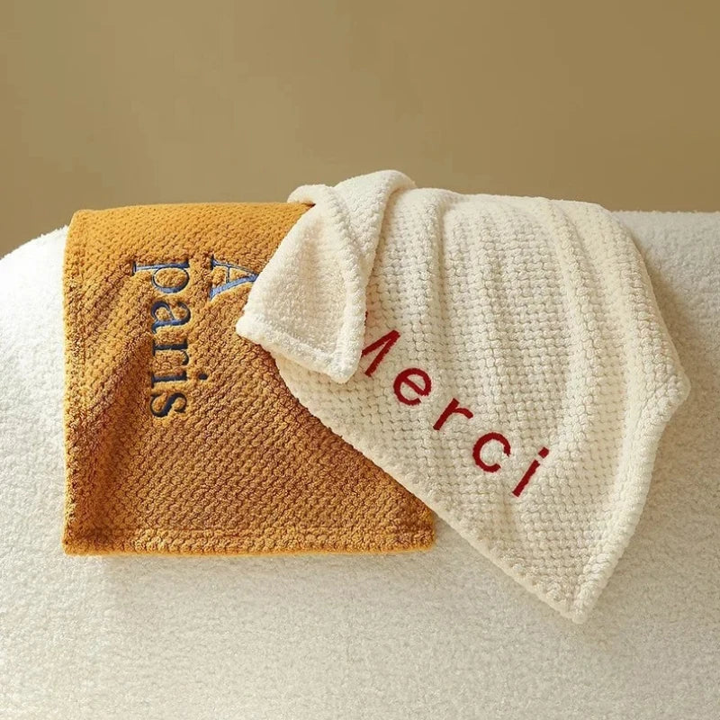 1pc Nordic Hanging Home Embroidery Design Thickened Coral Fleece Absorbent Kitchen and Bathroom Handkerchief Peaceful Pleasures Health and Wellness