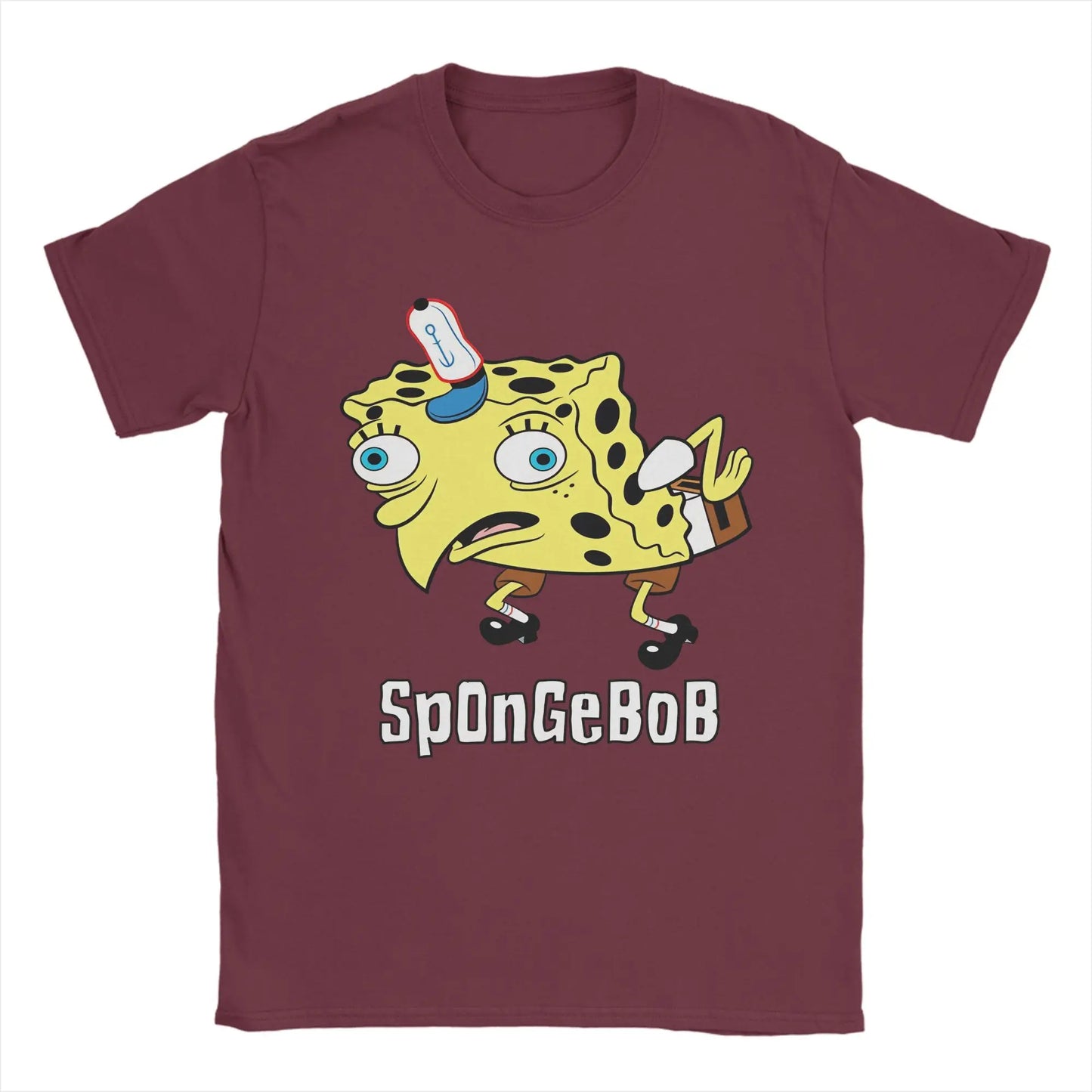 Men's T-Shirt S-Spongebobs Vintage 100% Cotton Tee Shirt Short Sleeve SpOnGeBoB Meme T Shirts Round Neck Clothes 6XL Peaceful Pleasures Health and Wellness Burgundy XXL