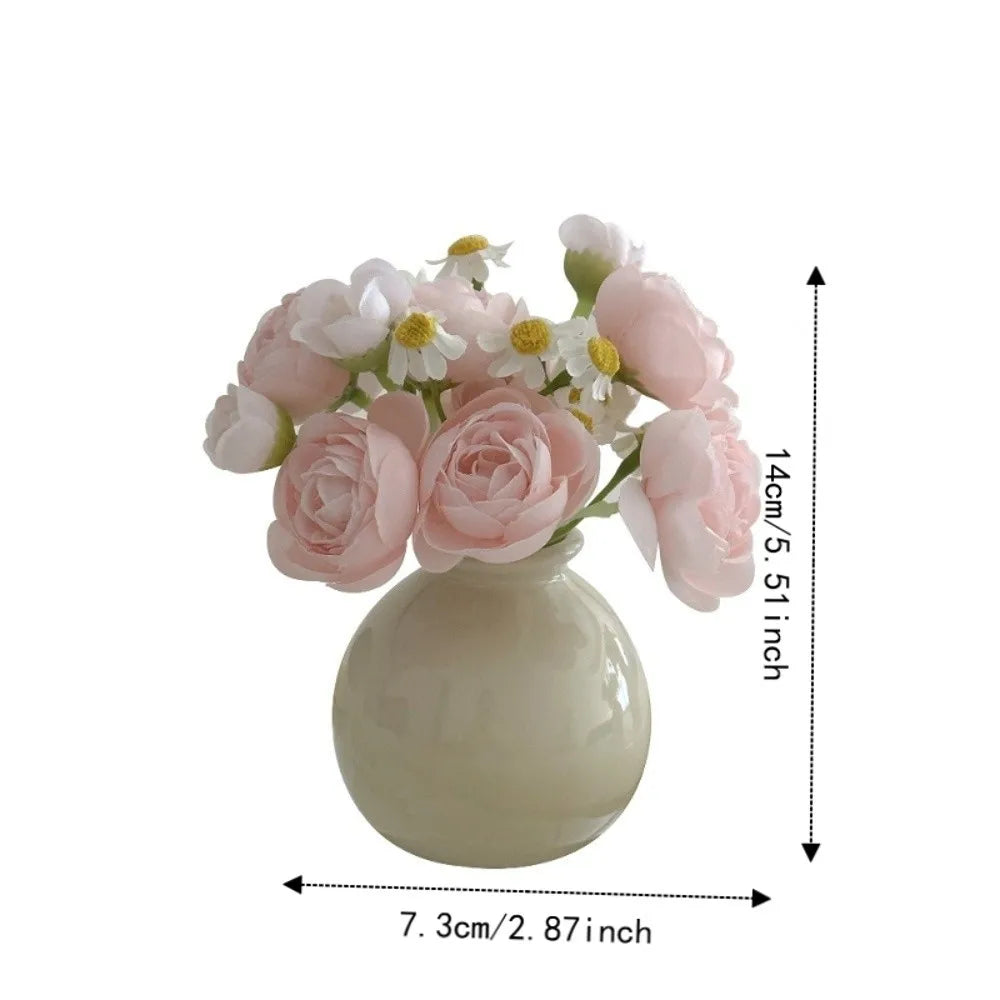 Minimalist Ceramic Vase & Artificial Rose Set | Home Decor