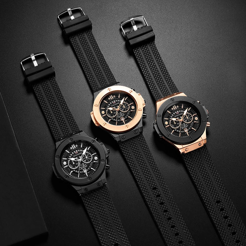 Black Silicone Mens Hand 46mm Hollowed Out Large Dial Rose Gold Fashionable Military Style Original Quartz Movement Sports Watch Peaceful Pleasures Health and Wellness