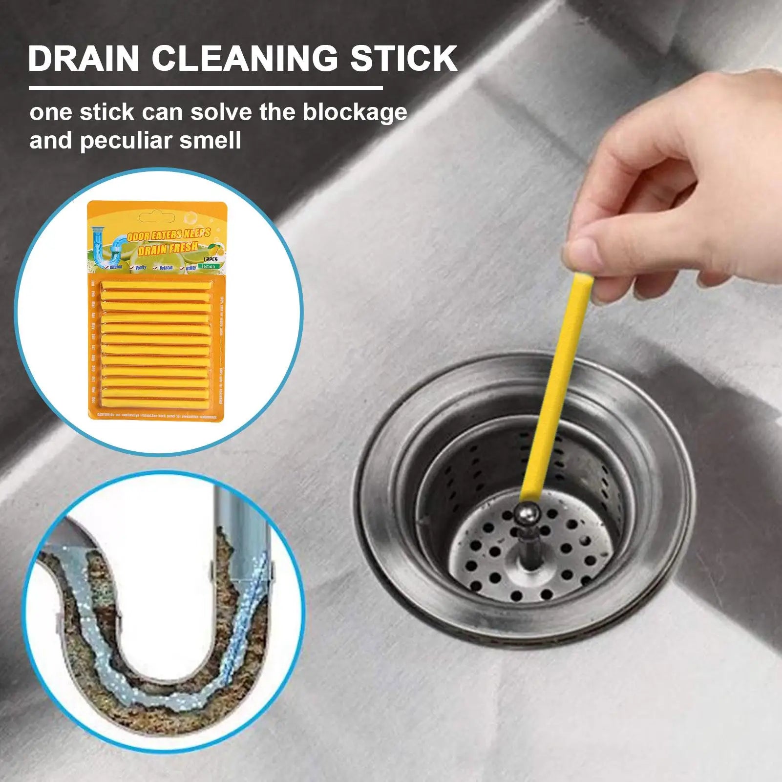 12pcs Enzyme Drain Maintenance Sticks Prevents Clogs & Eliminates Odors in Sinks, Shower, Toilet, Natural Breakdown Formula Peaceful Pleasures Health and Wellness
