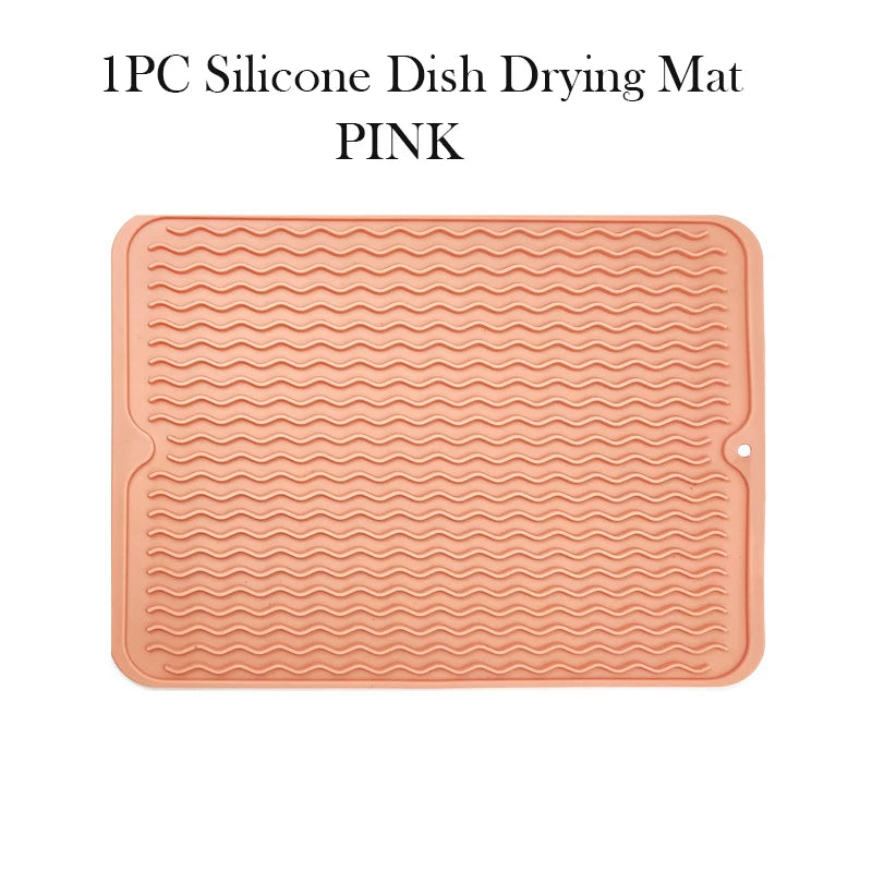 Silicone Dish Drying Mat Protector Sink Mat Table Kitchen Home Anti Slip Drying Dishes Drain Mat Heat Resistant Kitchen Sink Mat Peaceful Pleasures Health and Wellness 1pc pink 40x30CM Strip