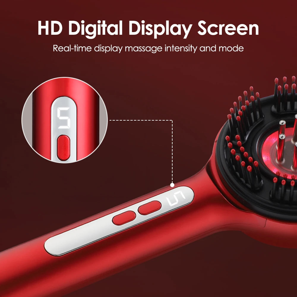 Electric Vibration Massage Comb Red & Blue Light Hair Growth Massage Scalp Brush Liquid Oil Applicator Head Massager Relaxation Peaceful Pleasures Health and Wellness