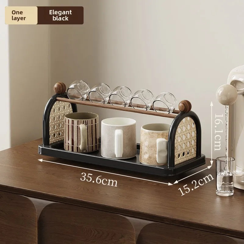 Multi-Purpose Cup Holder Organizer - Drying Rack for Coffee Mugs, Tea Cups & Kitchen Glassware with Space-Saving Design Peaceful Pleasures Health and Wellness S Black