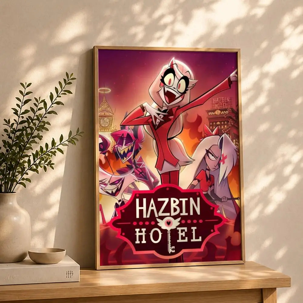 Animation H-Hazbin HotelS Poster HD Self Adhesive Waterproof Wall Art Ideal for Home Office Dorm Bedroom Great Gift Peaceful Pleasures Health and Wellness White5 15X20cmNoframe
